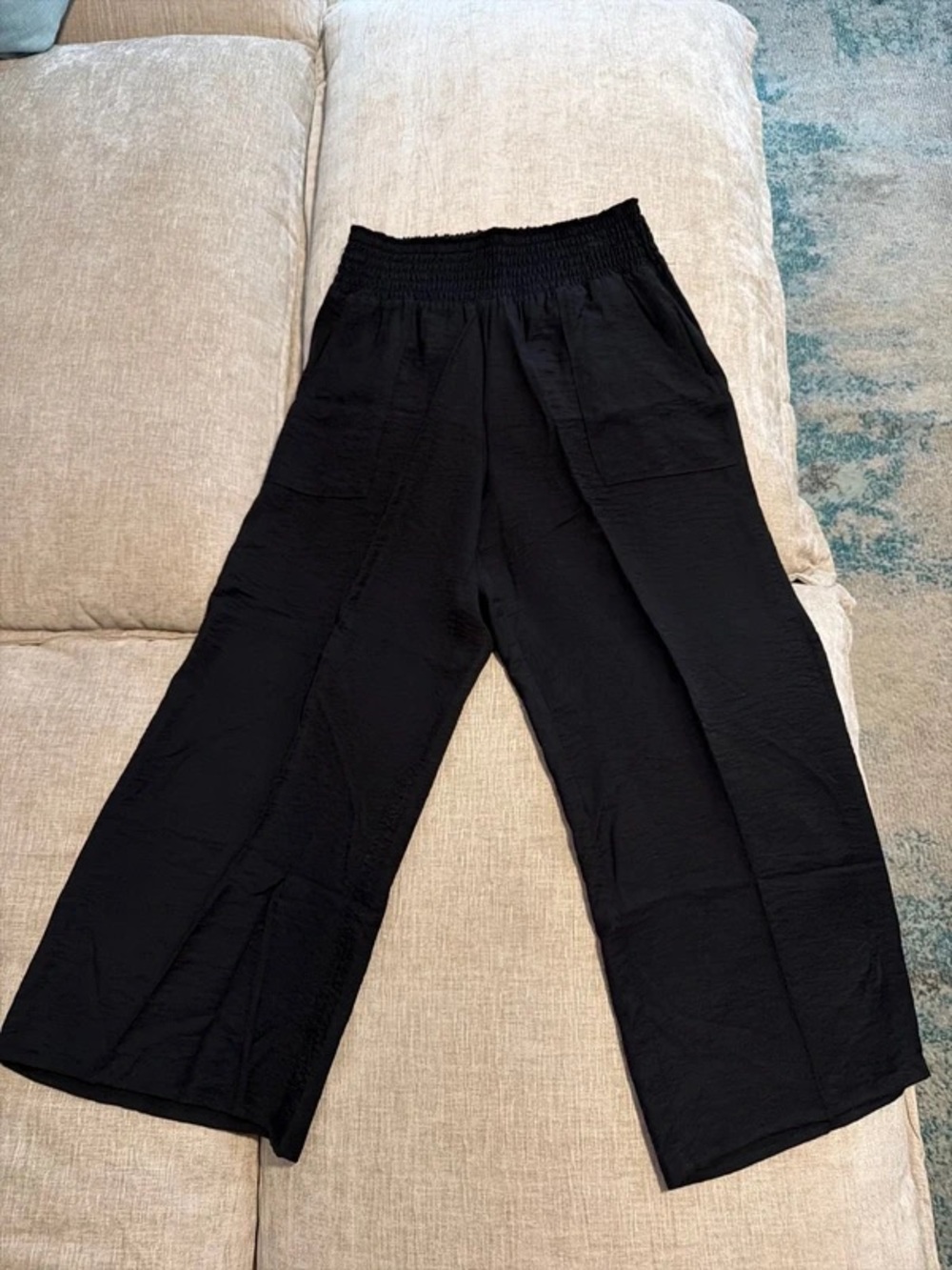 Simply Vera Vera Wang Black Smocked Wide Leg Pants Size S